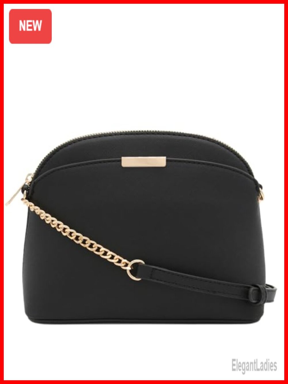 Faux Leather Crossbody Bag with Chain Strap Dome Shape Adjustable